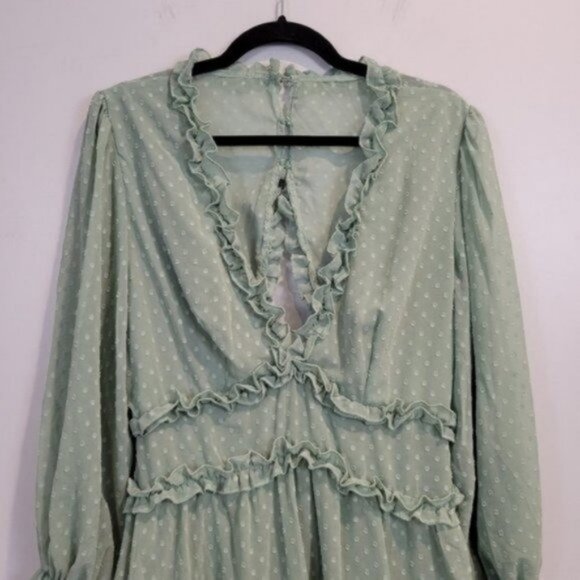 Shein Polka Dot Print Shirred Waist Layered Ruffle Hem Key hole Back Dress - Picture 7 of 10